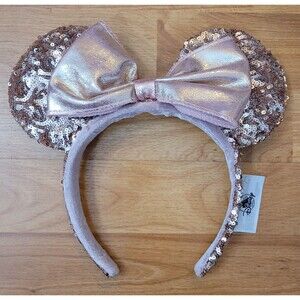 Disney Minnie Ears Pink Limited Sparkly Headband Rose Gold Bow Disney